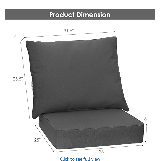 SPECIAL, Patio Cushion Set, Deep Seat and Back, Grey