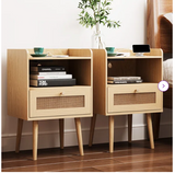 23.6'' Tall, 1 - Drawer Rattan Nightstand with Charging Station (Set of 2) - Fully Assembled