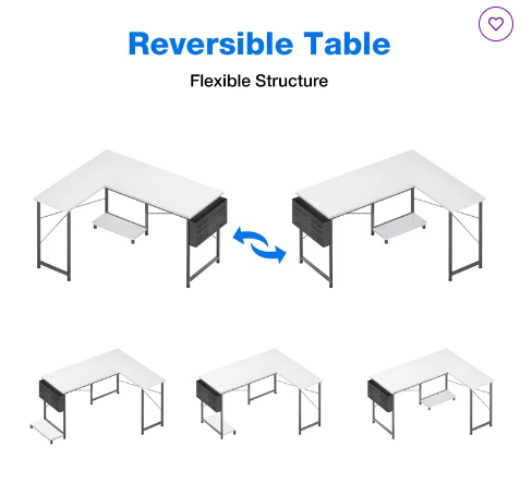 Reversible L-Shape Desk, Fully Assembled