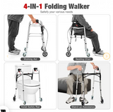 Height Adjustable Aluminum Walker with Rolling Wheels and Brakes (TAX FREE)