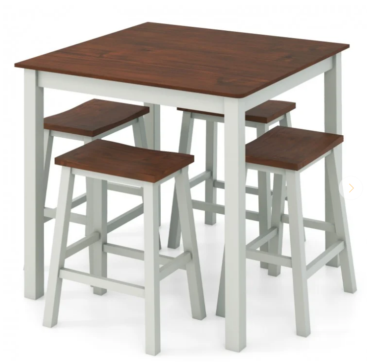 5 Piece Dining Table Set with 4 Saddle Stools, 2 stools very slight marks, 1 table corner very slightly marked