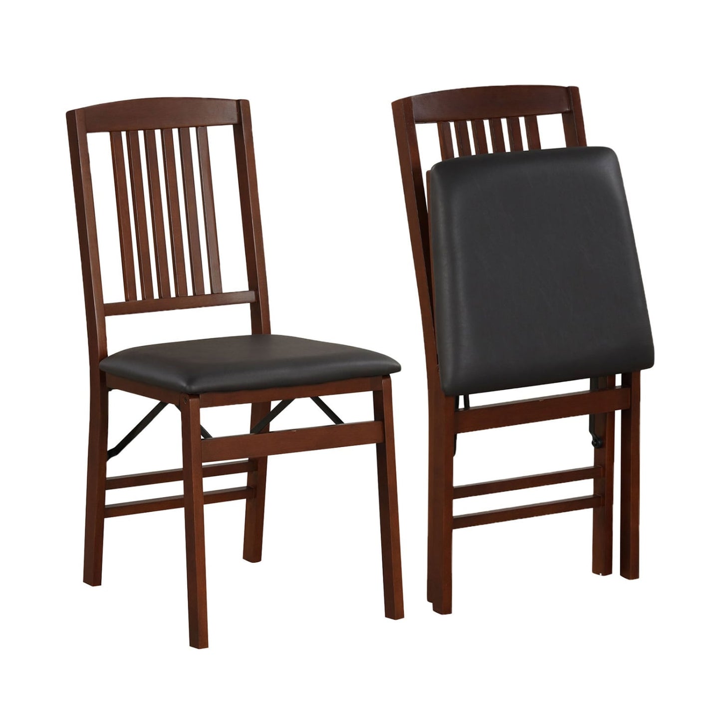 Set of 2 Foldable Upholstered Kitchen Chairs with Padded Seat-Brown (Scratch and Dent)