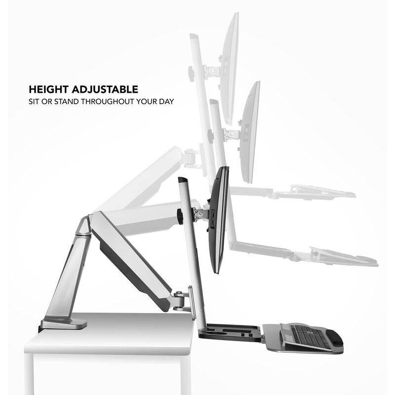 CLEARANCE,  Sit Stand Workstation For Single Monitor And Keyboard - Height Adjustable Standing Desk Mount With Monitor Mount And Keyboard Tray