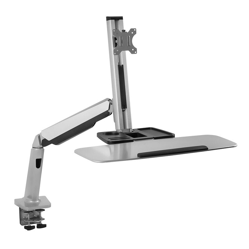 CLEARANCE,  Sit Stand Workstation For Single Monitor And Keyboard - Height Adjustable Standing Desk Mount With Monitor Mount And Keyboard Tray