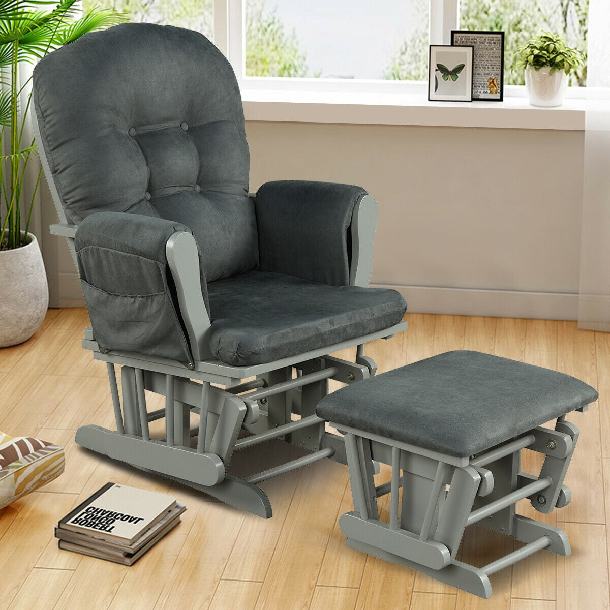 Wood Glider and Ottoman Set -Dark Gray (SCRATCH AND DENT)