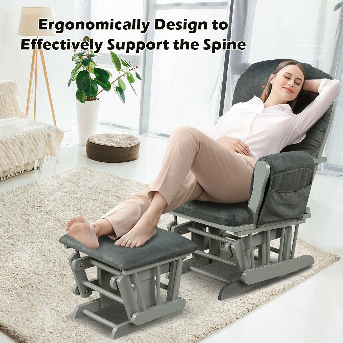 Wood Glider and Ottoman Set -Dark Gray (SCRATCH AND DENT)