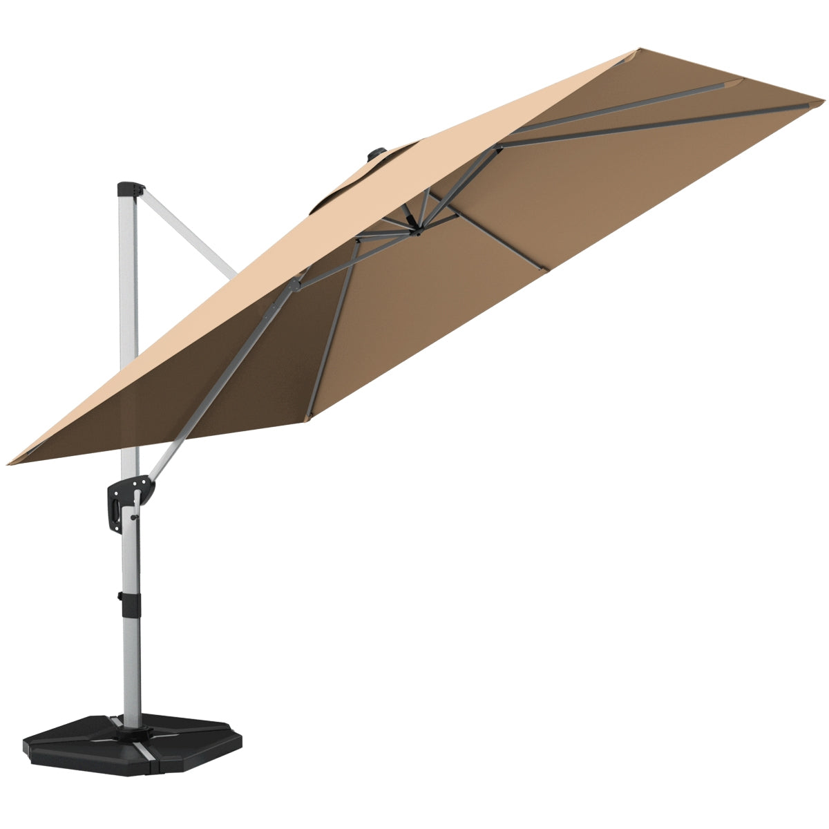 10 ft 360 Degree Tilt Aluminum Square Patio Offset Cantilever Umbrella without Weight Base