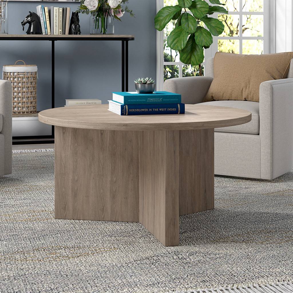 Anders 32 in. Antiqued Gray Oak Round Coffee Table