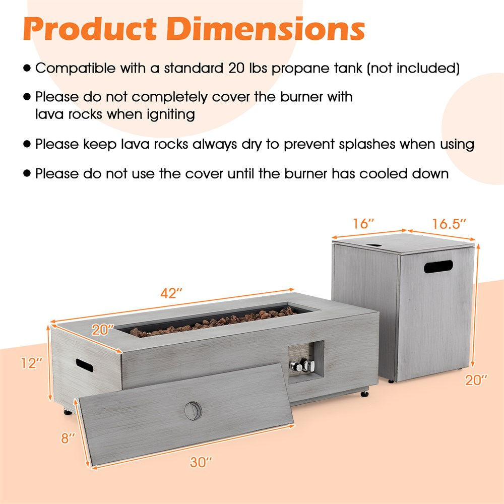 42 Inch 50 000 BTU Outdoor Rectangular Fire Table with Tank Holder, Customer return special