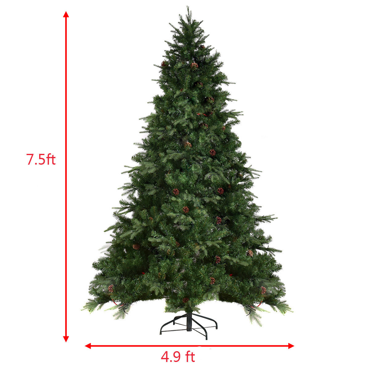 7.5 ft Artificial Christmas Tree with LED Lights and Pine Cones (1 Box)