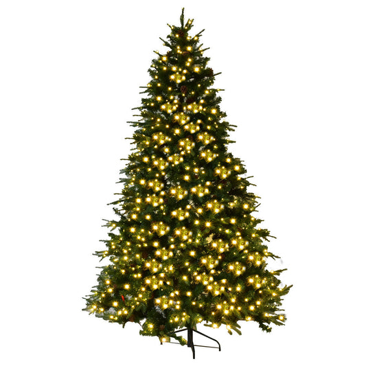 7.5 ft Artificial Christmas Tree with LED Lights and Pine Cones (1 Box)