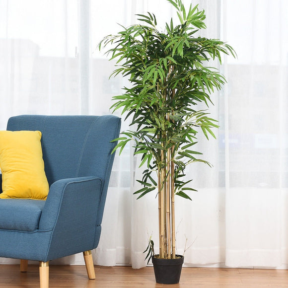 Special, 5-Feet Artificial Bamboo Silk Tree Indoor-Outdoor Decorative Planter - HW59514