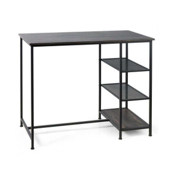 Industrial Dining Bar Pub Table with Metal Frame and Storage Shelves