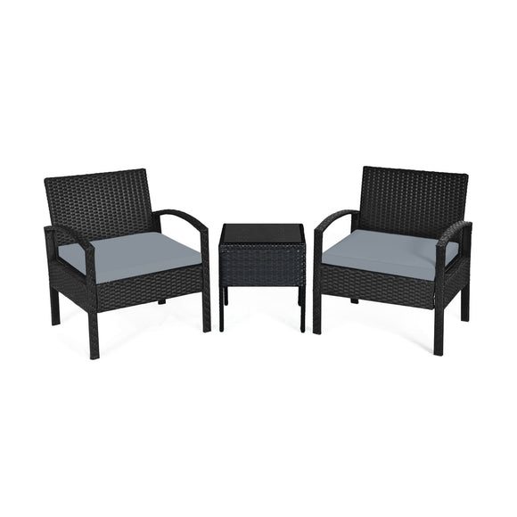 NO TAX SPECIAL, FULLY ASSEMBLED, 3 Pieces Outdoor Rattan Patio Conversation Set with Seat Cushions-Gray (Copy)