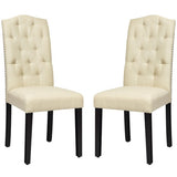 Set of 2 Tufted Dining Chair with Rubber Wooden Leg