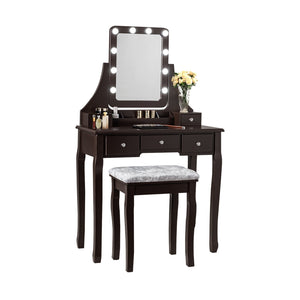 Vanity Dressing Table Set with  and Cushioned Stool-Brown - Scratch and Dent