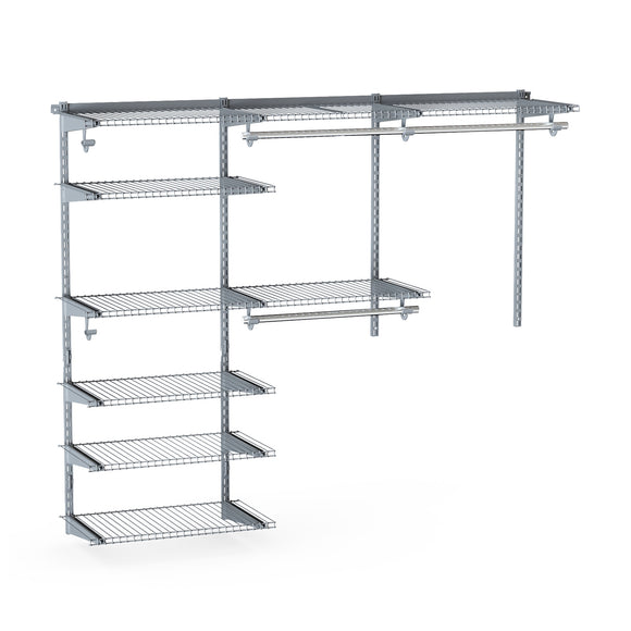 Adjustable Closet Organizer Kit with Shelves and Hanging Rods for 4 to 6 FT-Gray, (1 Box)