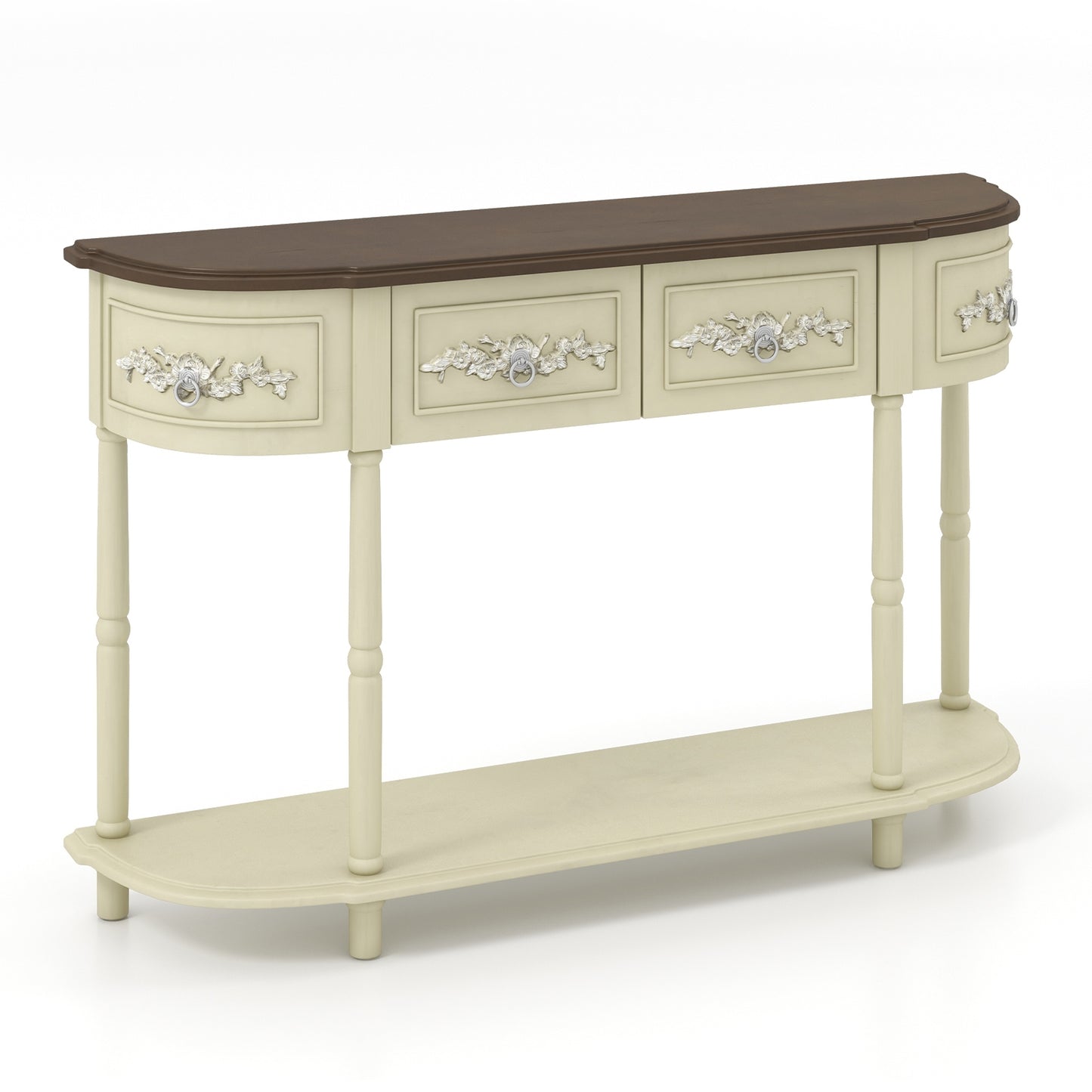 Retro Curved Console Table with Drawers and Solid Wood Legs-Olive (See instore Pictures)