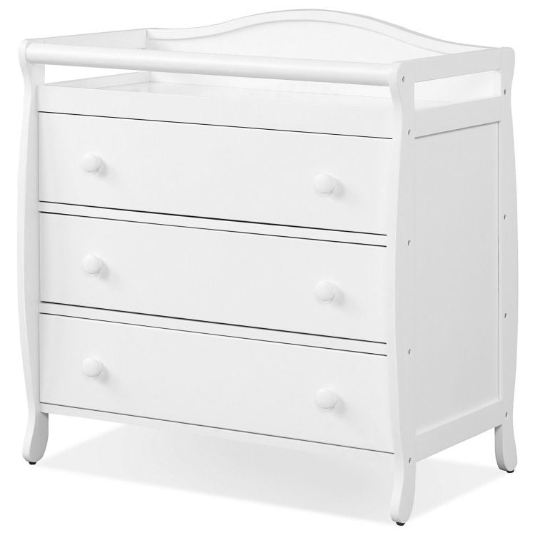 Baby Changing Table with 3 Drawers and Safety Belt-White, FULLY ASSEMBLED