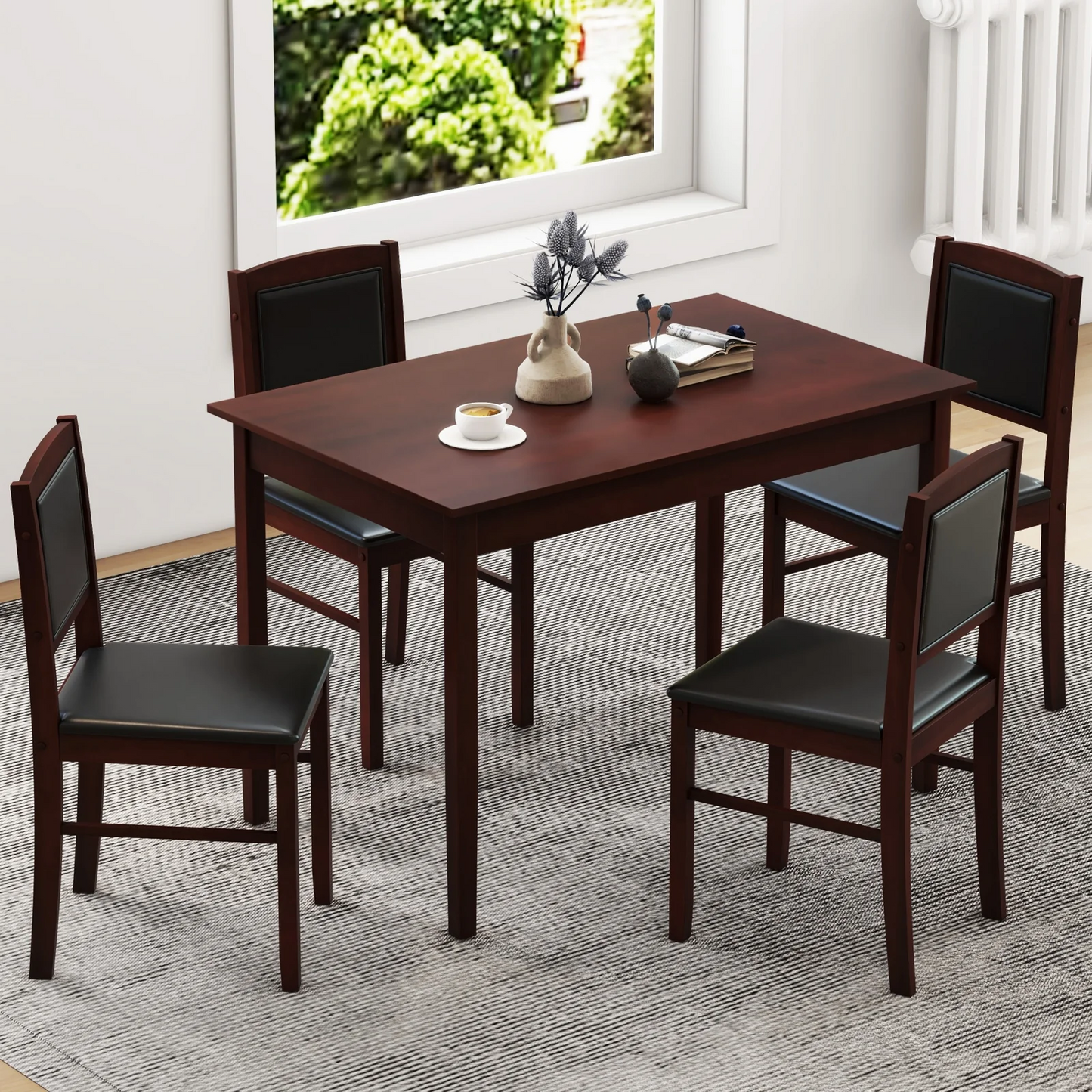5-Piece Dining Set for 4 with Rubber Wood Legs for Small Dining Room, Brown, fully assembled (Copy)