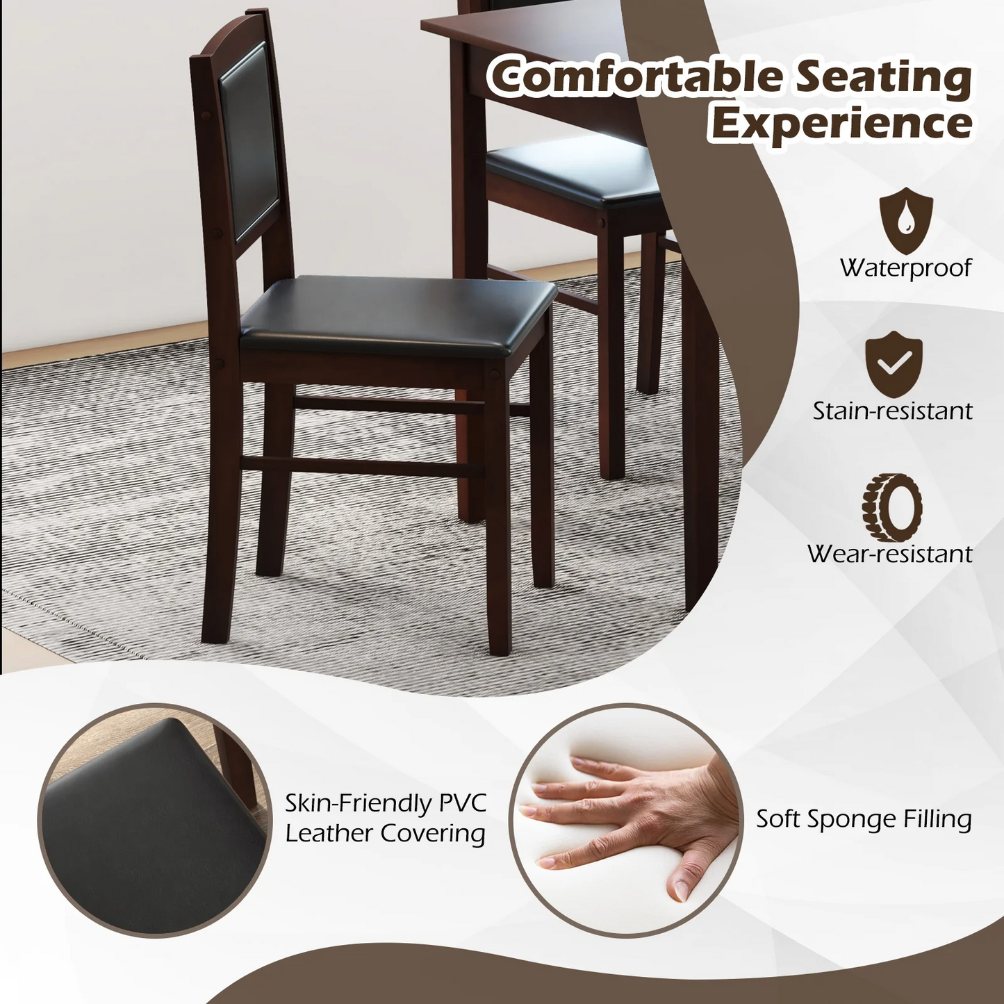 5-Piece Dining Set for 4 with Rubber Wood Legs for Small Dining Room, Brown, fully assembled (Copy)