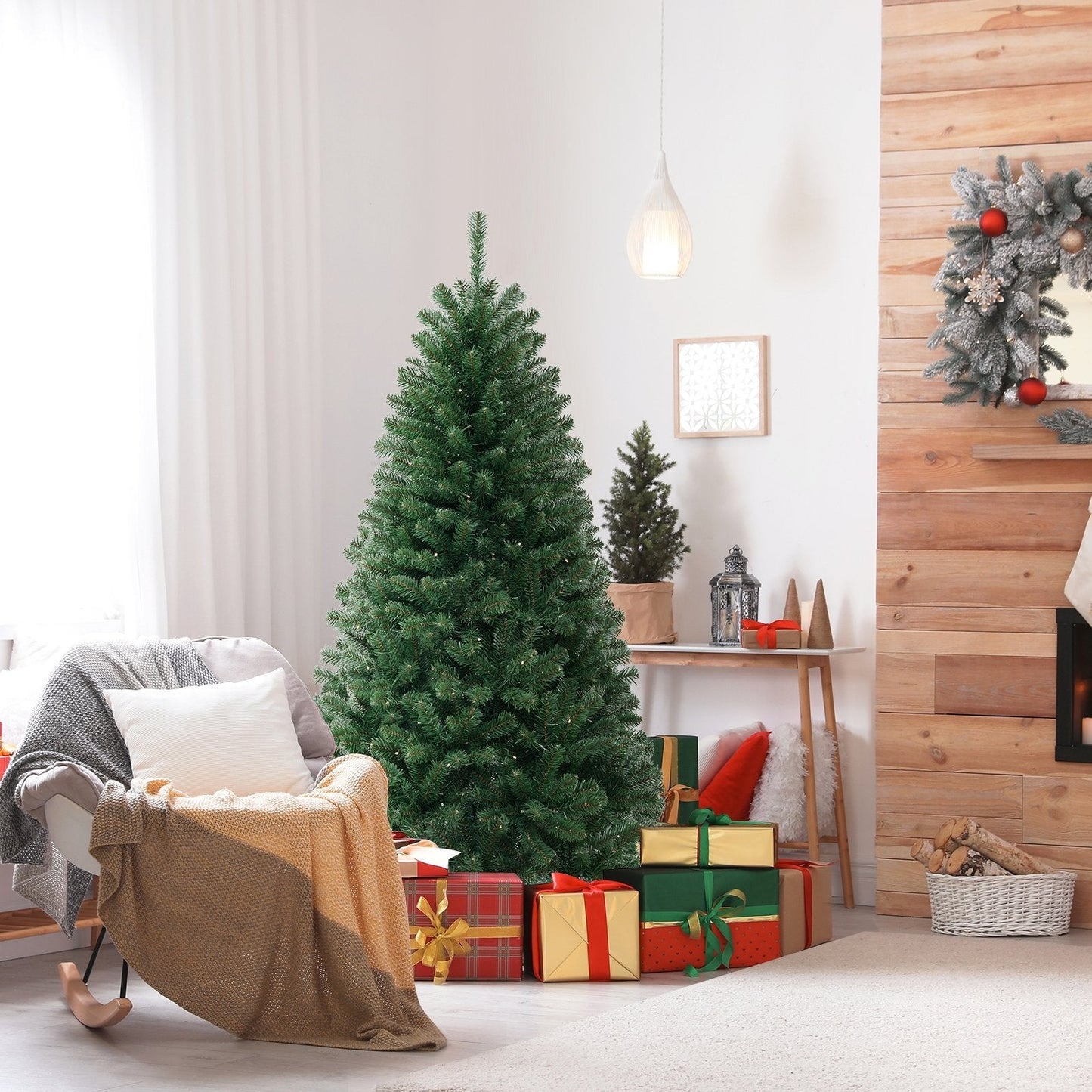 6 FT Artificial Christmas Tree with  warm White LED Lights, assembled, final sale