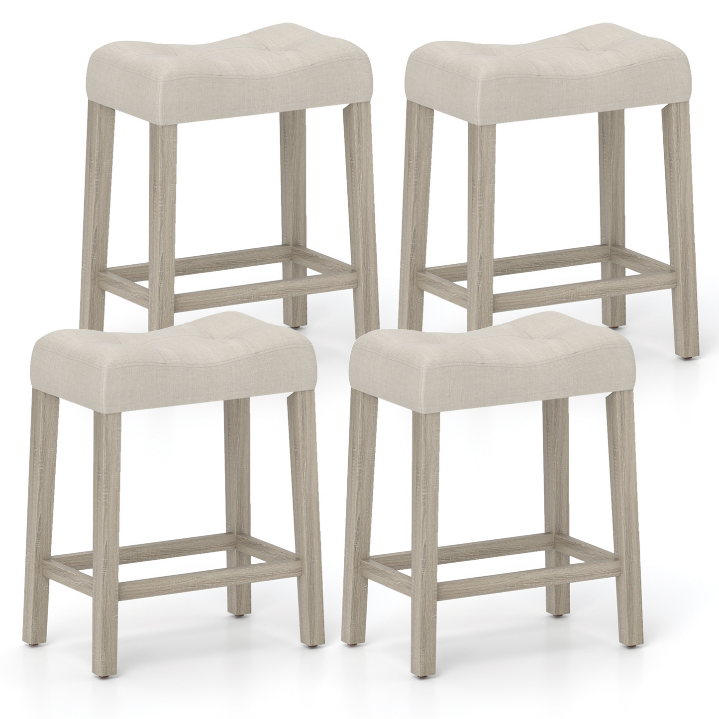 Set of 2 - Modern Counter Height Bar Stools with Rubber Wood Legs, BEIGE