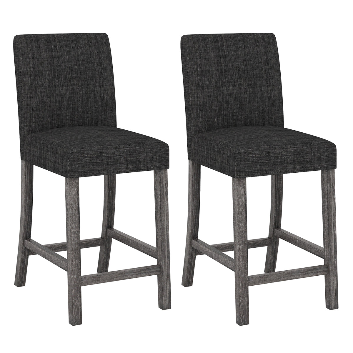 Set of 2 - Counter Height Bar Stools with Back and Footrest-Gray