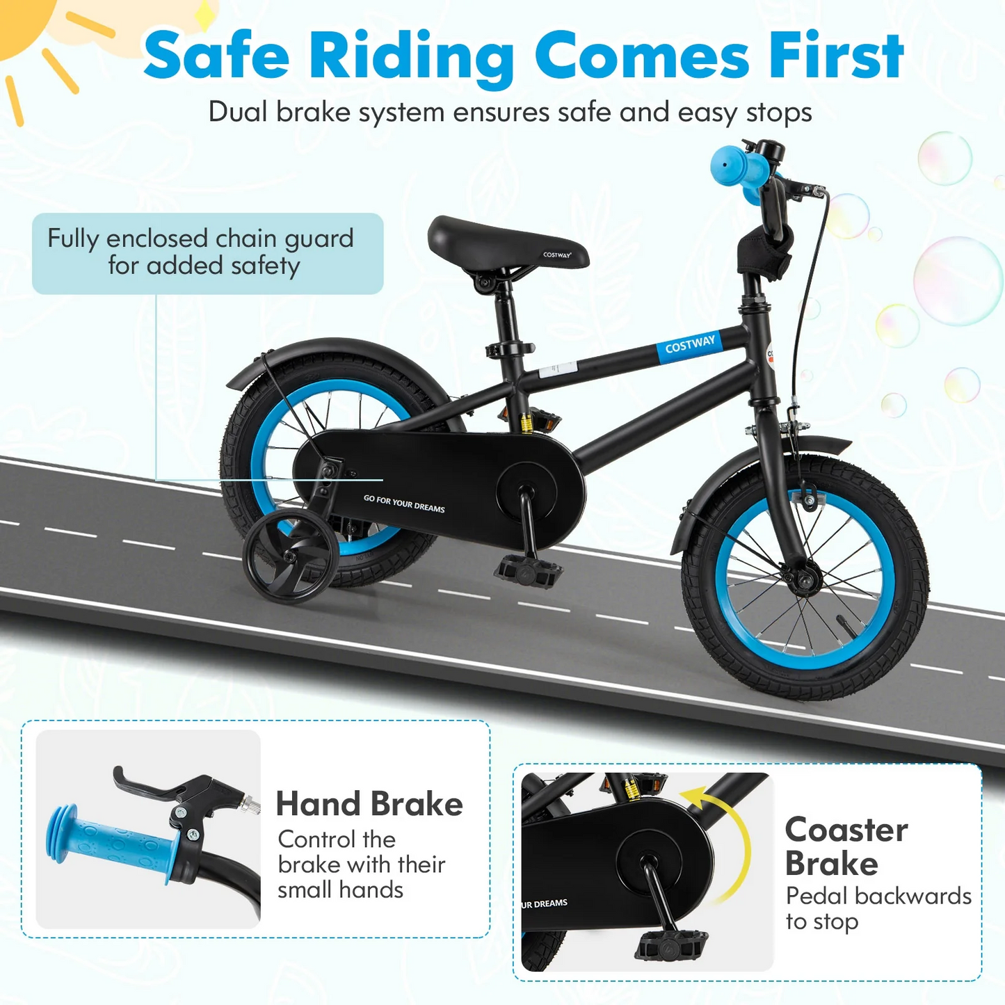 16-Inch Kids Bike Ages 4-7 with Handbrake and Coaster Brake , black, fully assembled