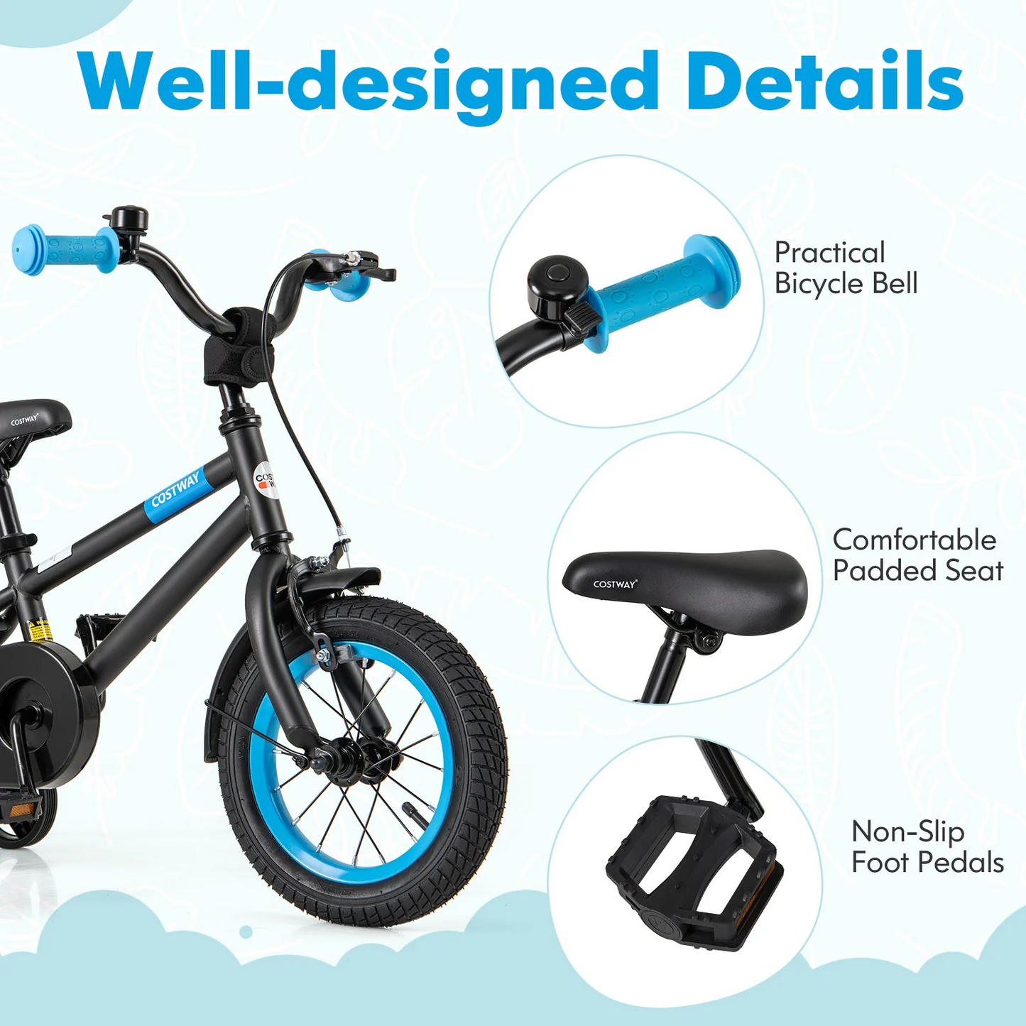 16-Inch Kids Bike Ages 4-7 with Handbrake and Coaster Brake , black, fully assembled