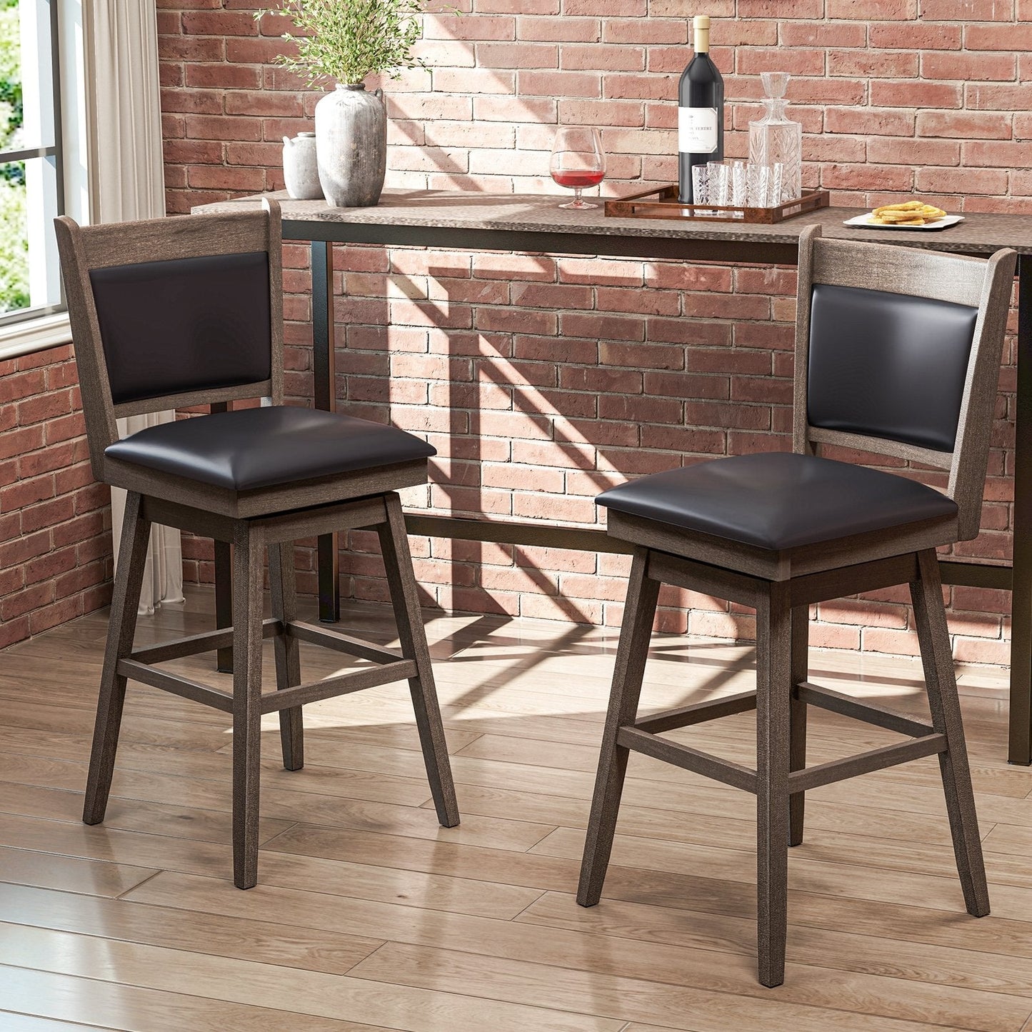Set of 2 - 29 Inch Padded Bar Stools with Swivel Seat and Footrest - Fully Assembled
