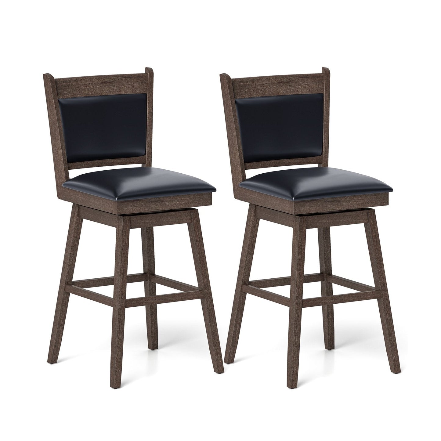 Set of 2 - 29 Inch Padded Bar Stools with Swivel Seat and Footrest - Fully Assembled