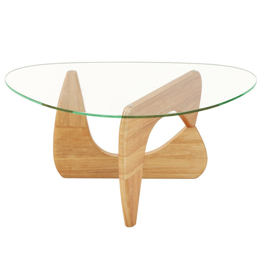 Triangle Coffee Table with Tempered Glass Top -Natural (Assembled)