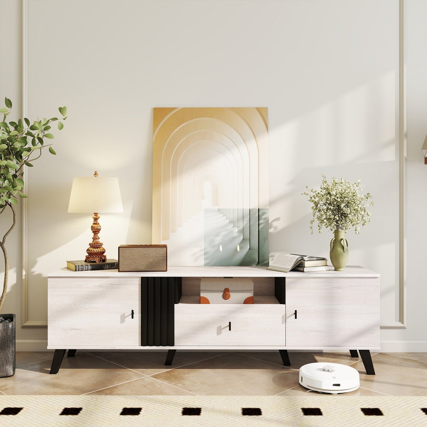 Mid Century Modern TV Stand Entertainment Center for 80" TVs. Fully assembled