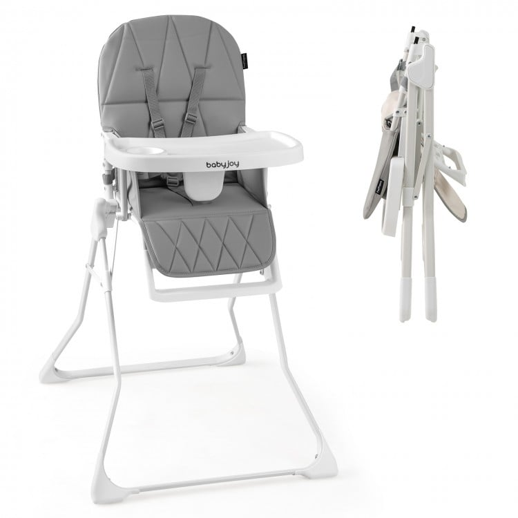 Easy Clean Compact Highchair with Removable Adjustable Tray and PU Grey Seat Cushion