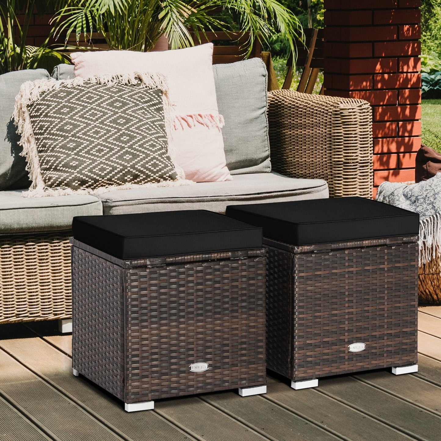 2 Pieces Patio Ottoman with Hidden Storage Space-GREY