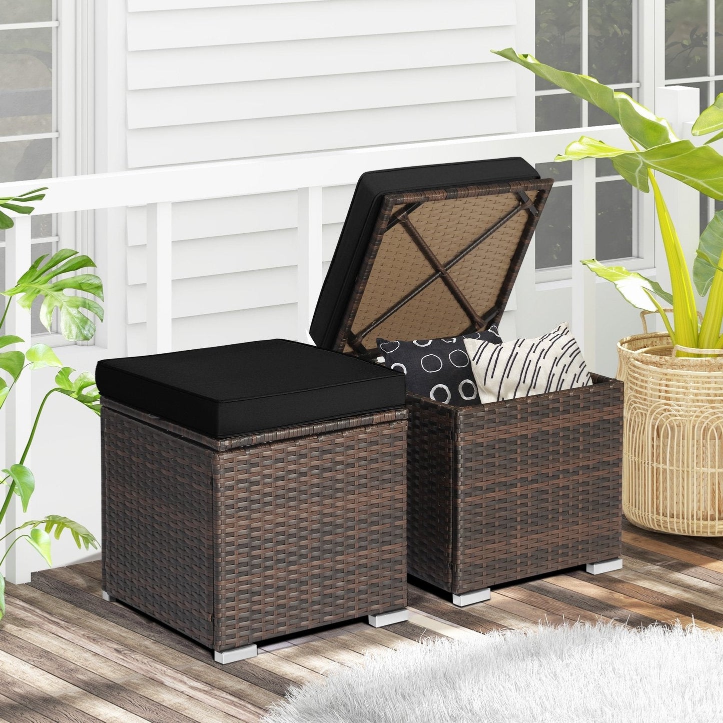 2 Pieces Patio Ottoman with Hidden Storage Space-GREY