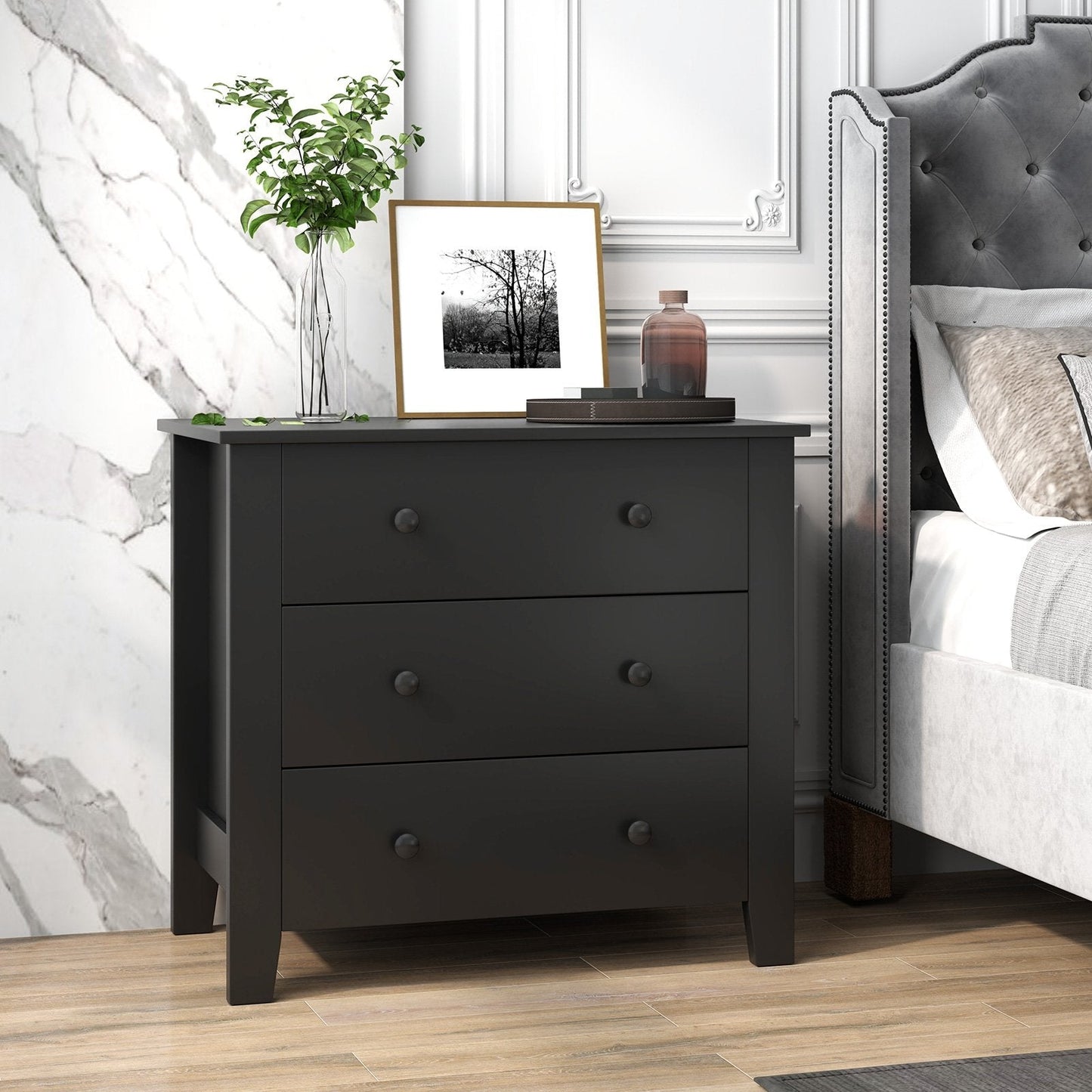 3 Drawer Dresser Chest of Drawers Bedside Table-Black (SCRATCH AND DENT)(Fully Assembled)