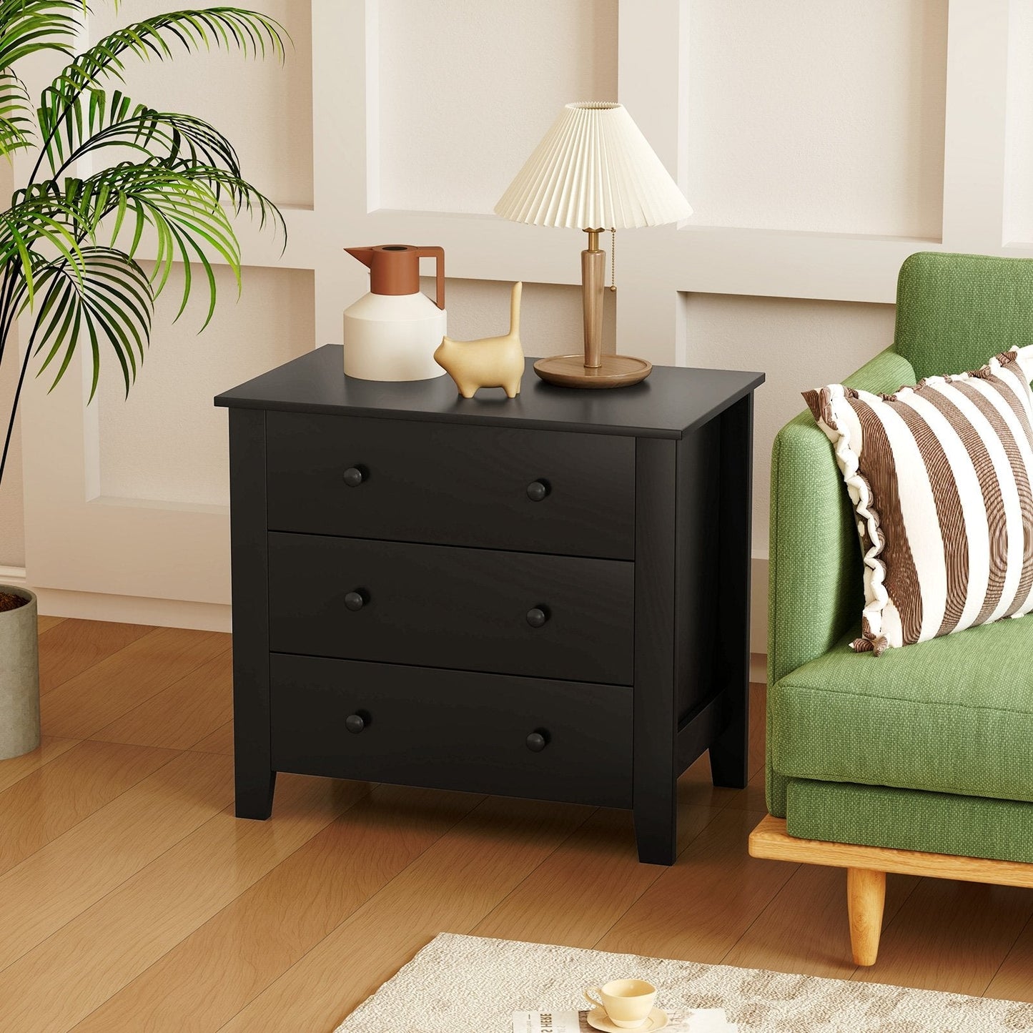 3 Drawer Dresser Chest of Drawers Bedside Table-Black (SCRATCH AND DENT)(Fully Assembled)