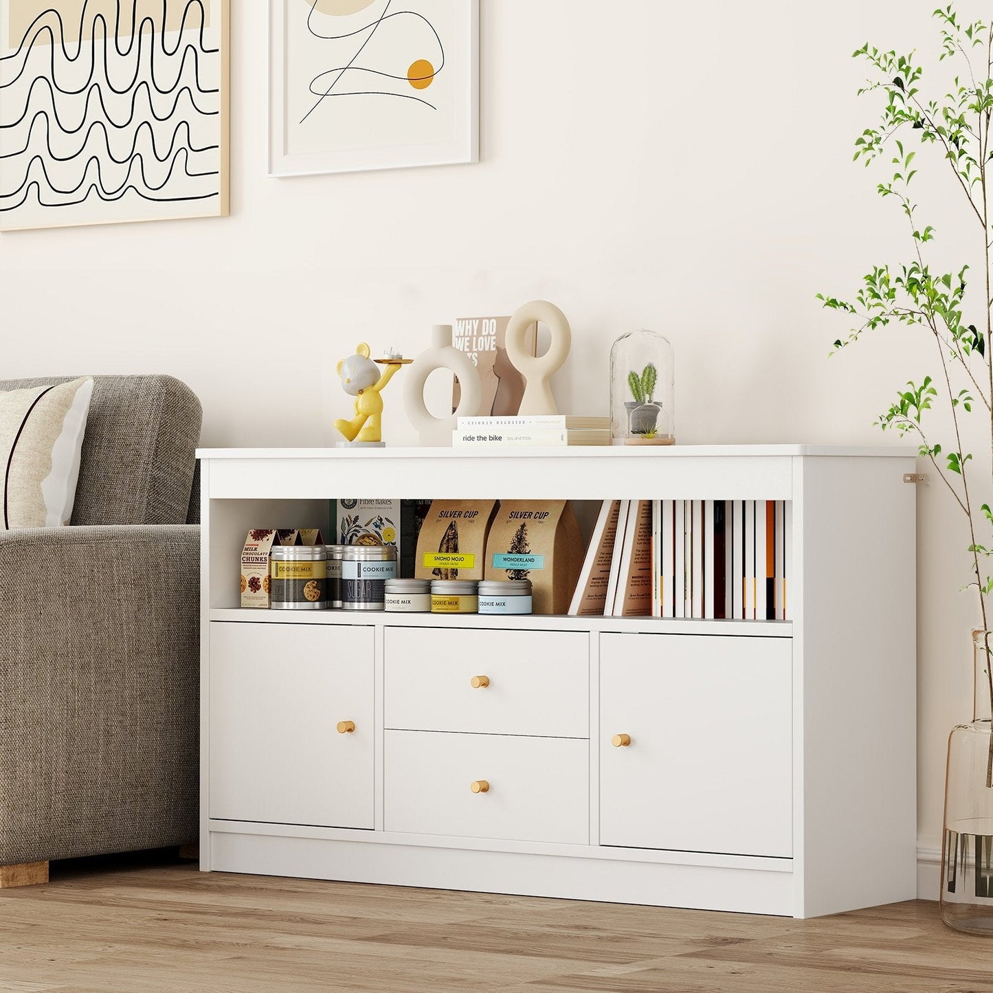 Kids Toy Storage Organizer with Open Shelf and 2 Drawers for Playroom-Natural (Assembled)