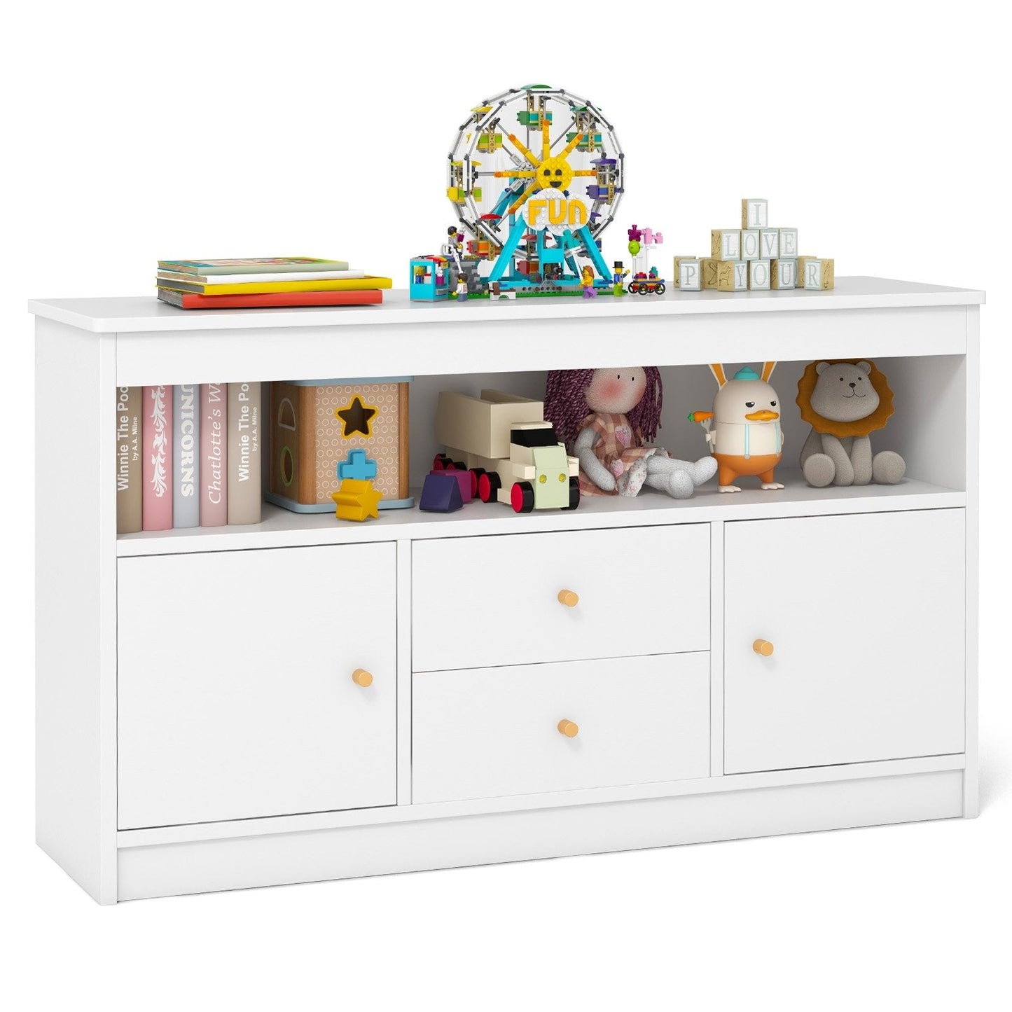 Kids Toy Storage Organizer with Open Shelf and 2 Drawers for Playroom-Natural (Assembled)
