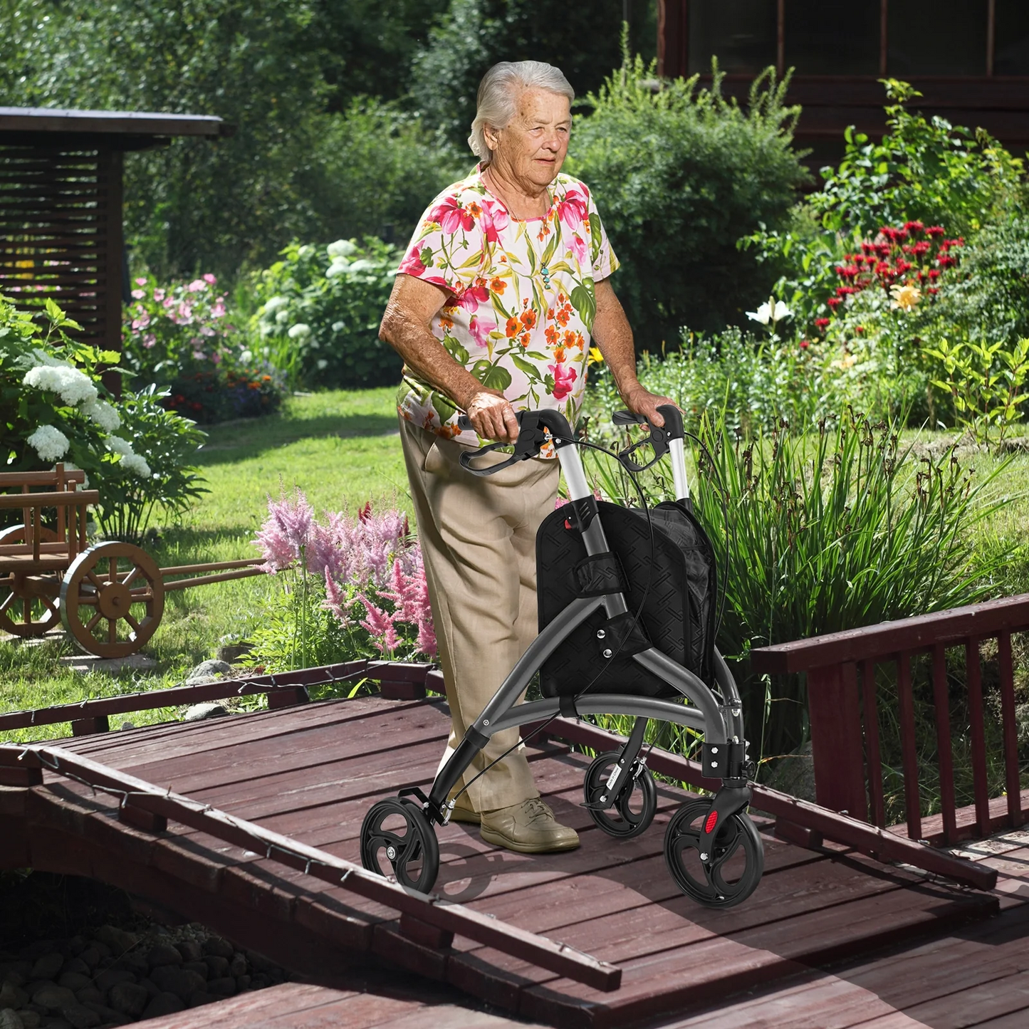 Folding Aluminum Rollator Lightweight Medical Walker-Grey, fully assembled