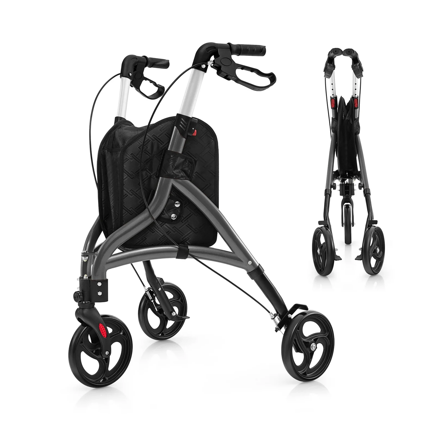 Folding Aluminum Rollator Lightweight Medical Walker-Grey, fully assembled