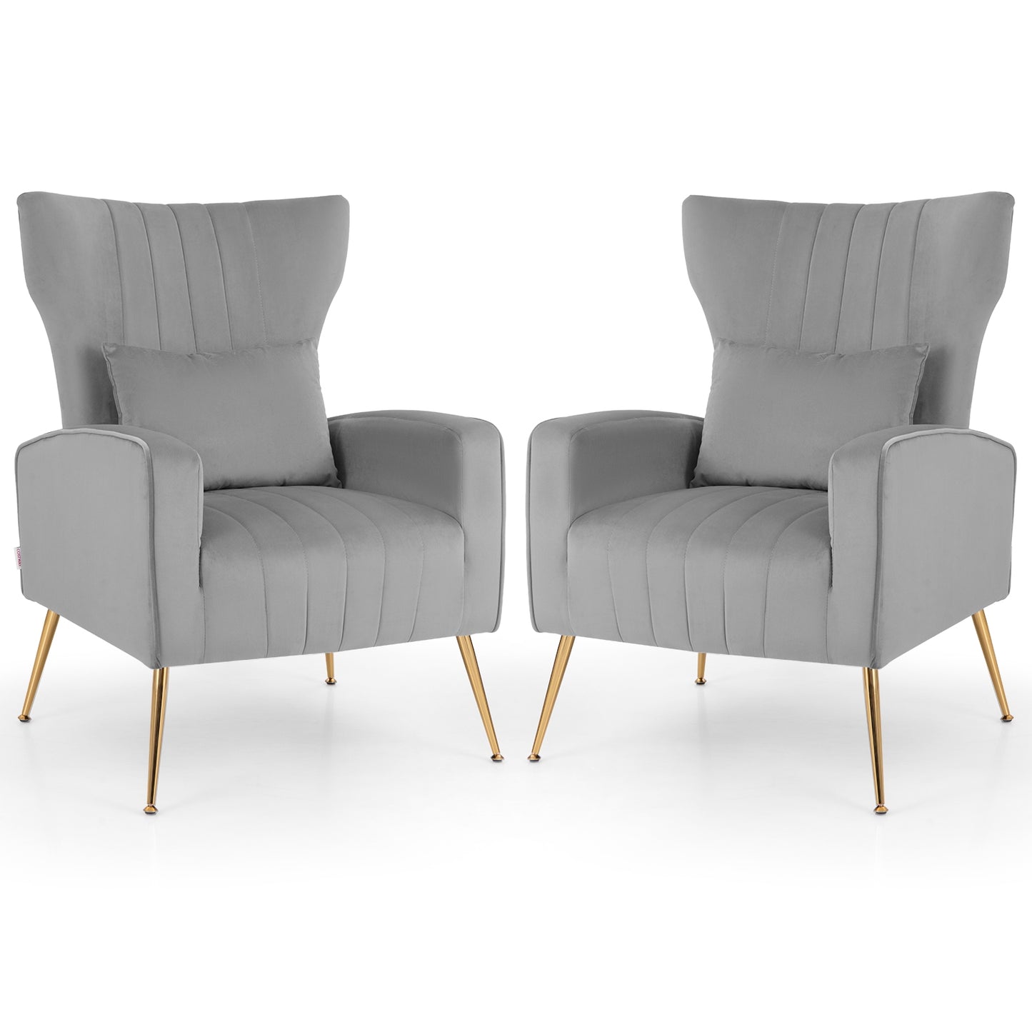 Velvet Upholstered Wingback Chair with Lumbar Pillow-Gray (Scratch and Dent)