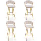 29 Inch Velvet Bar Stool Set of 2 with Woven Backrest and Gold Metal Legs-Beige