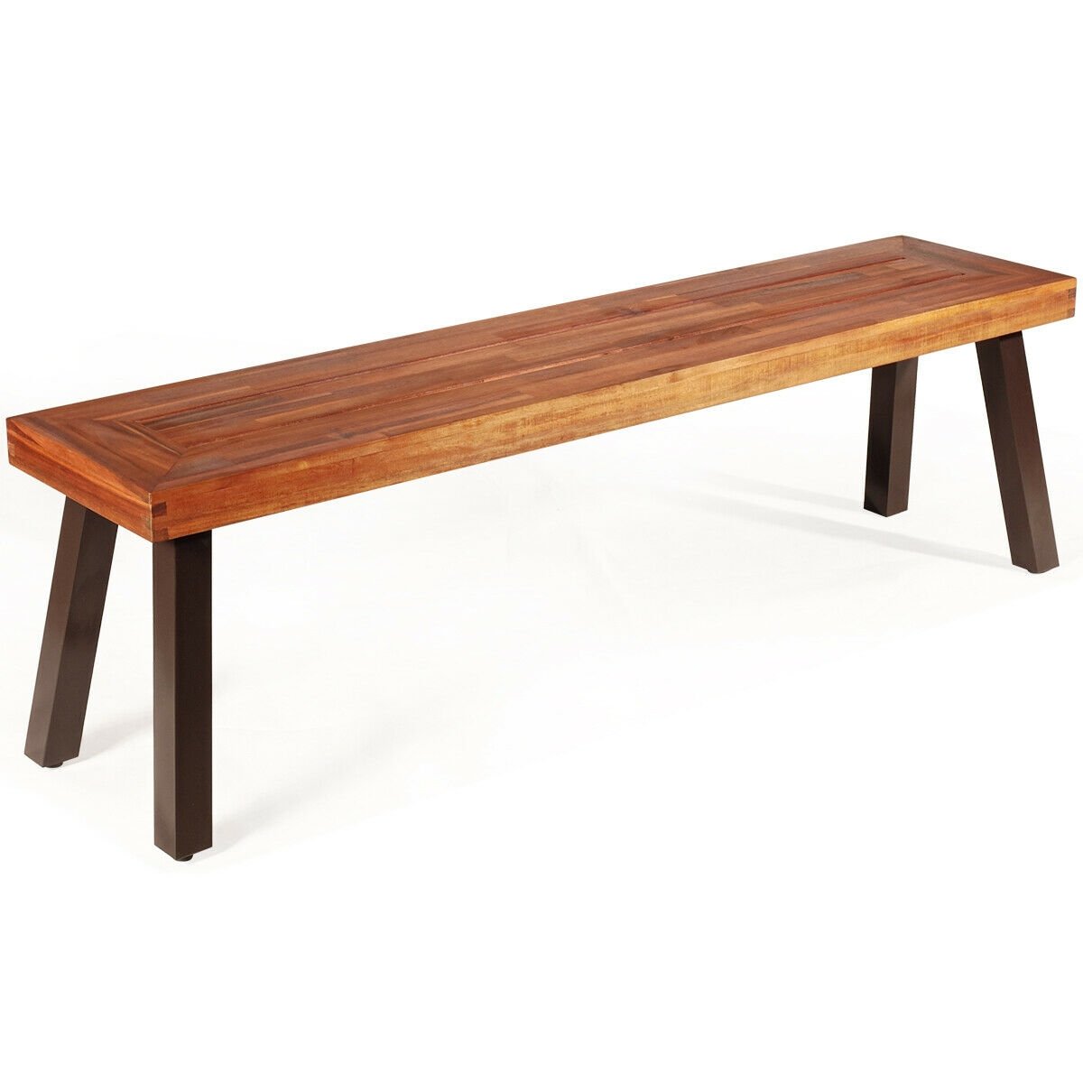Patio Acacia Wood Dining Bench Seat with Steel Legs (Assembled) [Shipping Damage]