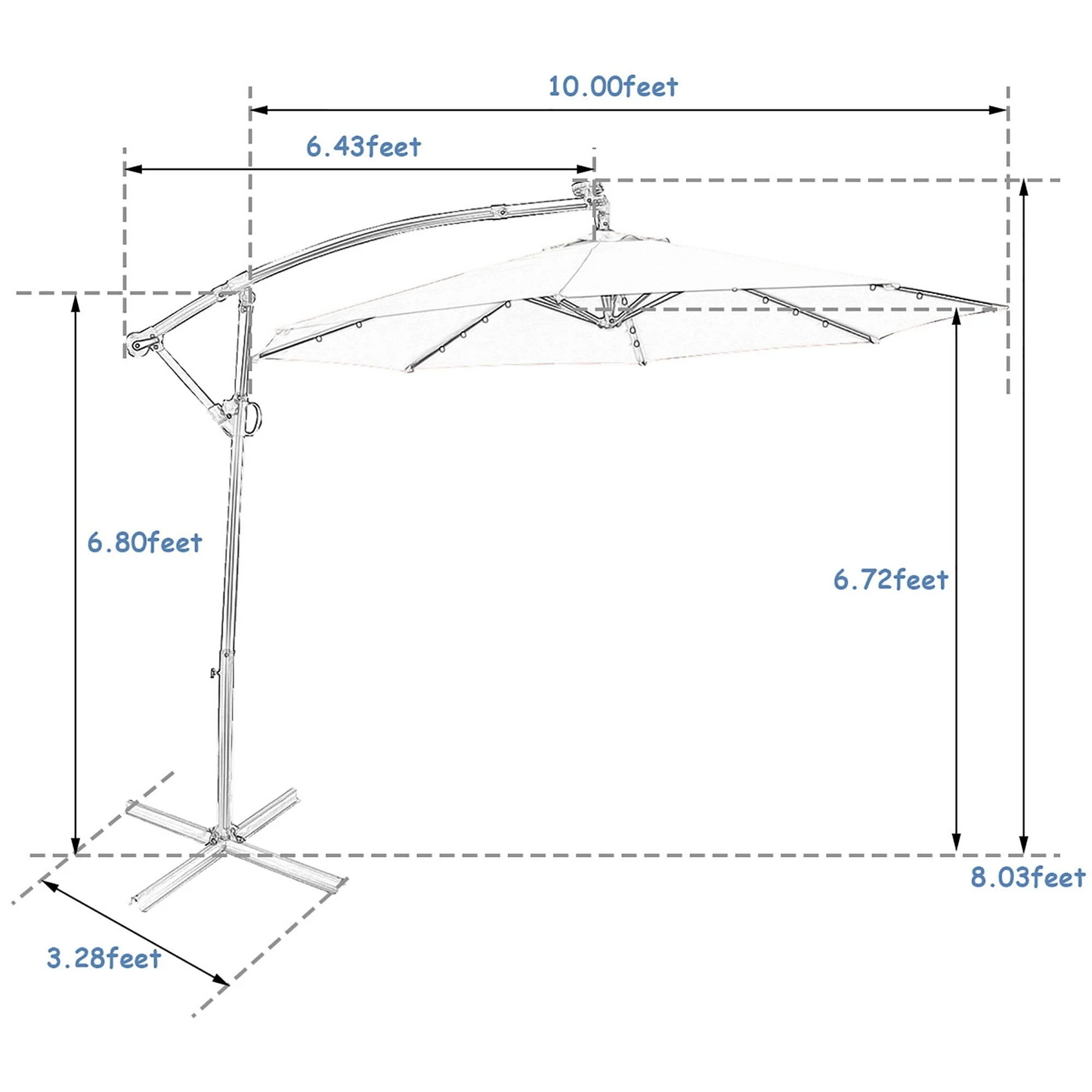 10 Feet Patio Offset Umbrella with 32 Solar-Powered LED Lights-Navy-1 box, unassembled