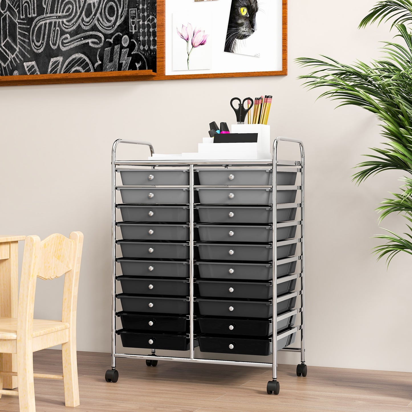 20 Drawers Rolling Storage Cart Studio Organizer-Black & Gray (Fully Assembled)