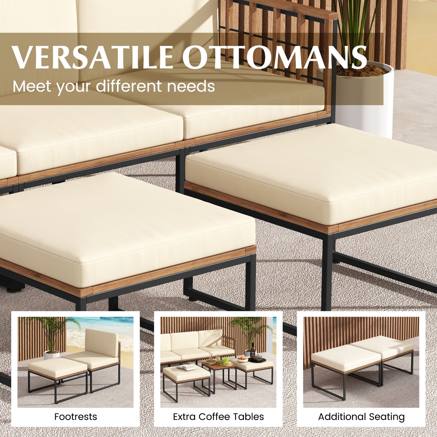 Scratch & Dent Special, 6 Pieces Acacia Wood Patio Furniture Set, Beige, Fully Assembled