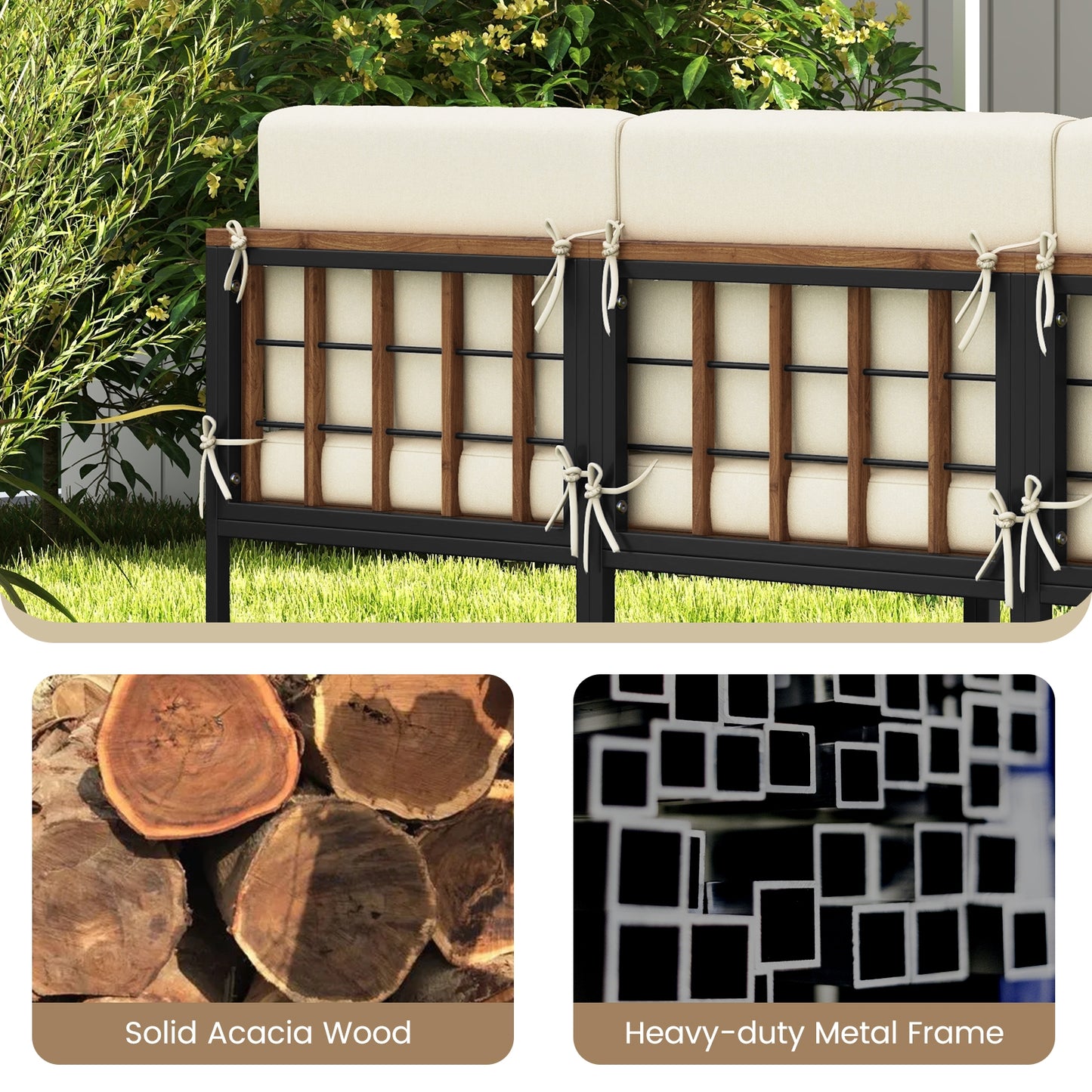 Scratch & Dent Special, 6 Pieces Acacia Wood Patio Furniture Set, Beige, Fully Assembled